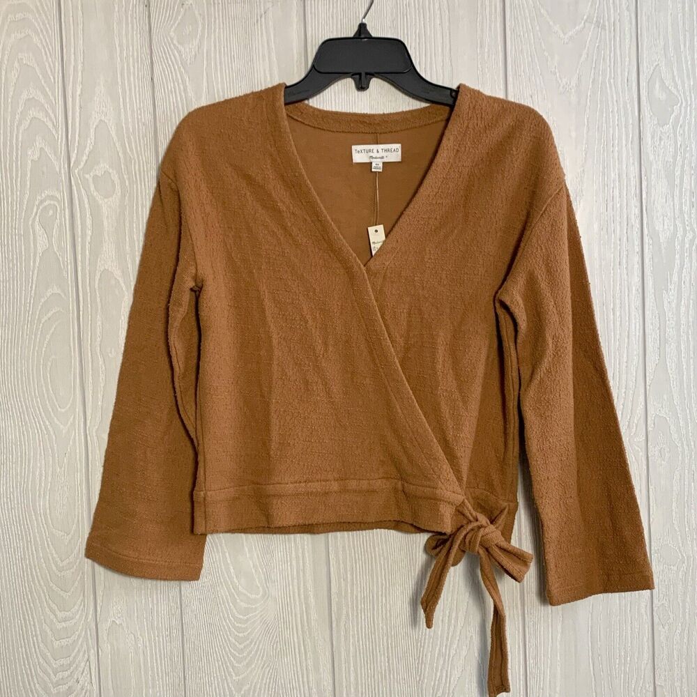Madewell Texture & Thread Brown V-Neck Faux Wrap Top Size XS NWT